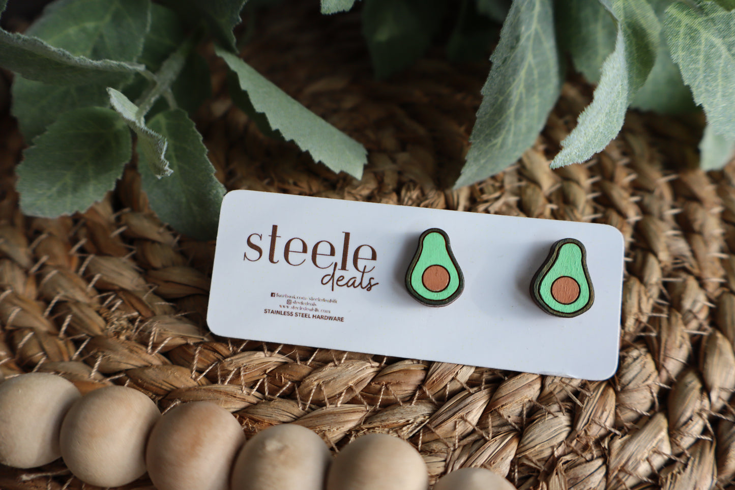 Avocado Wood Stud Earrings