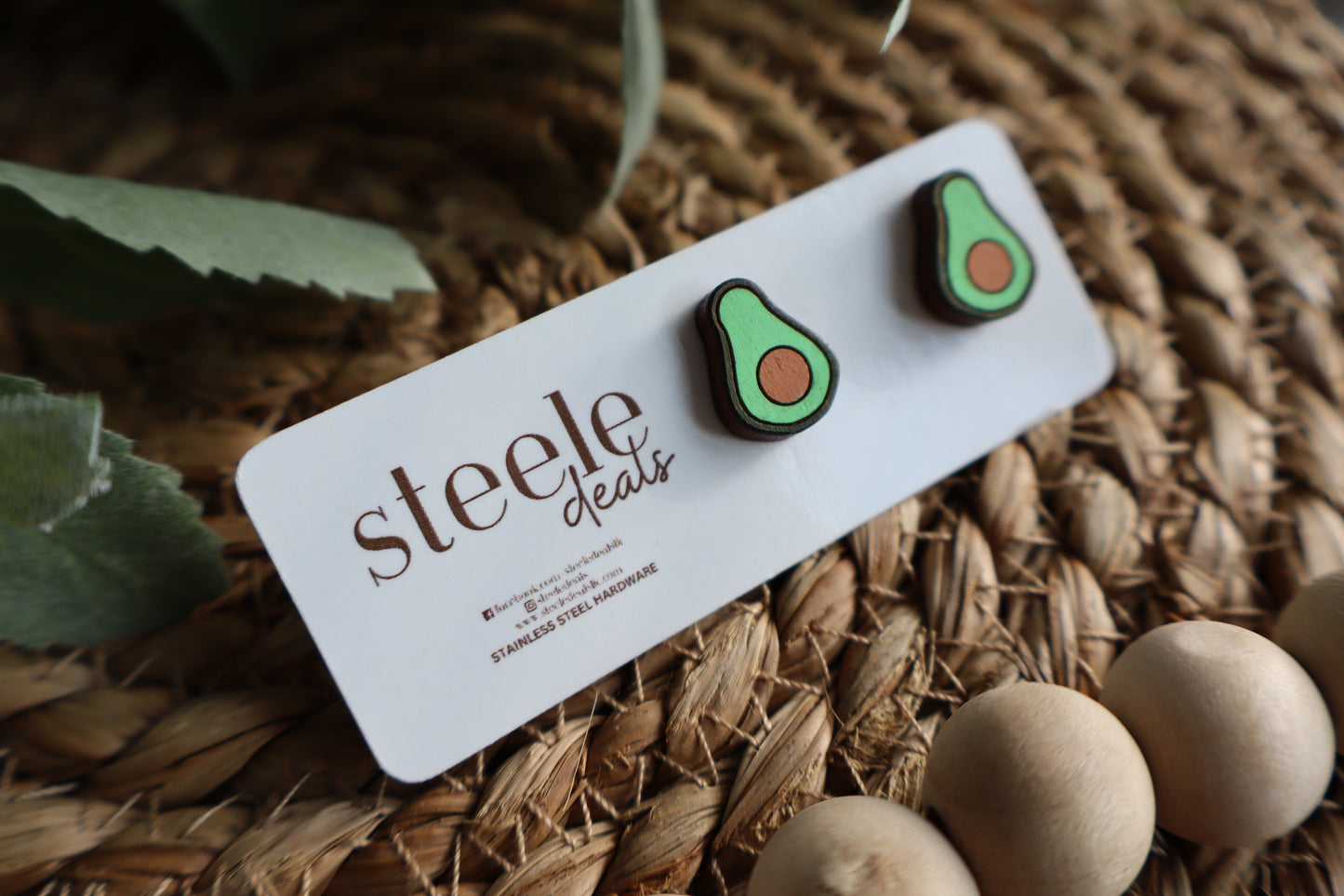 Avocado Wood Stud Earrings