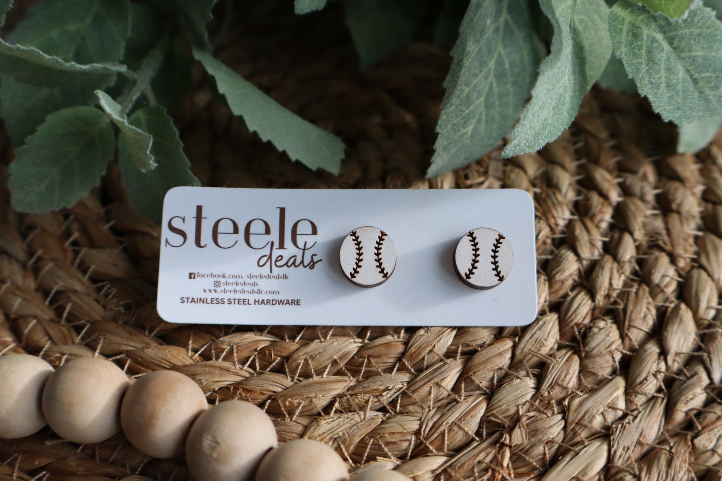 Baseball Wood Stud Earrings