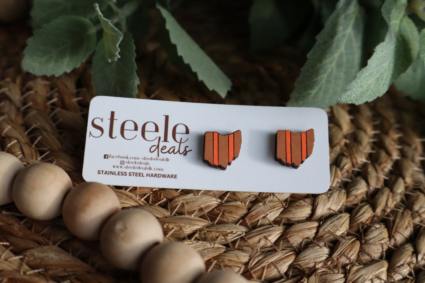 Cleveland Stripped Wood Stud Earrings