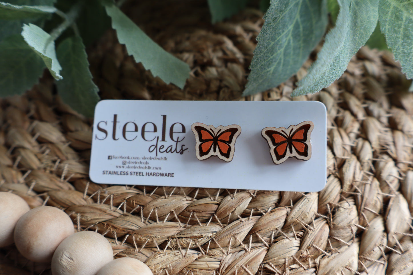 Butterfly Wood Stud Earrings