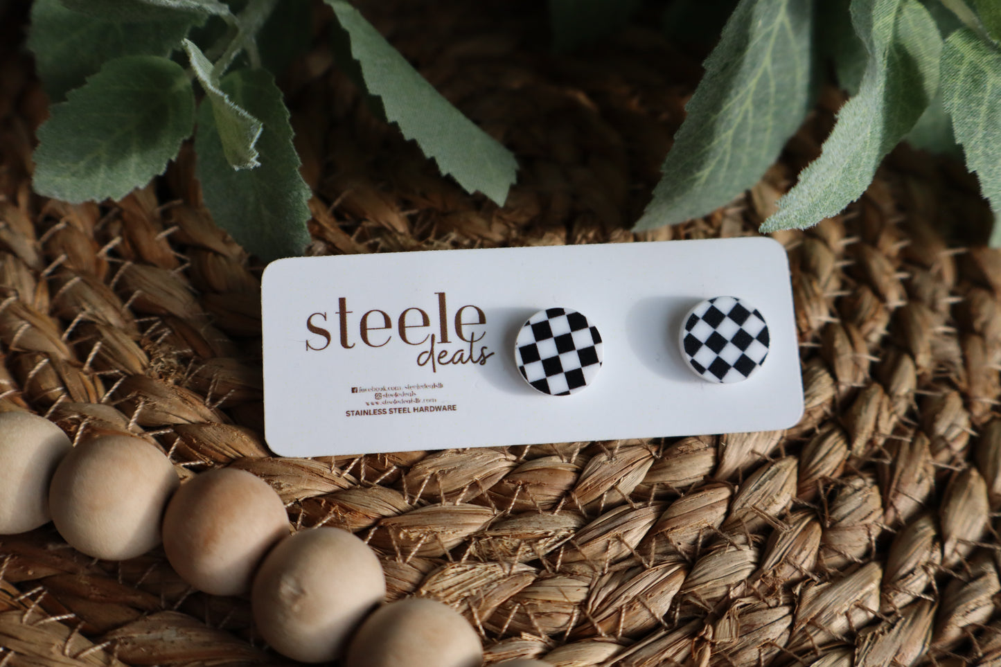 Black and White Checkered Acrylic Stud Earrings