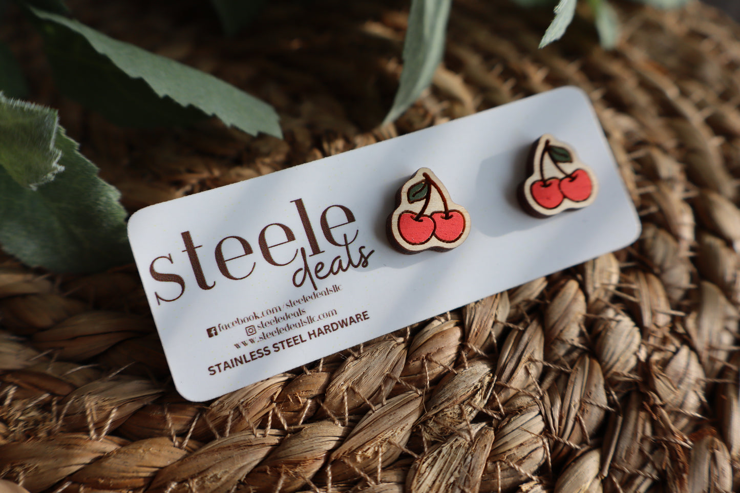 Cherries Wood Stud Earrings
