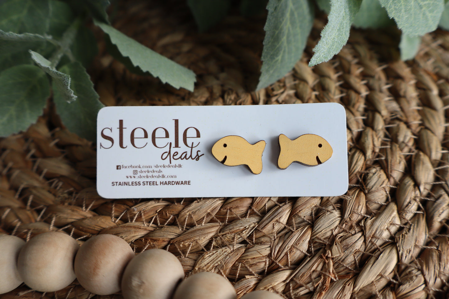 Goldfish Wood Stud Earrings