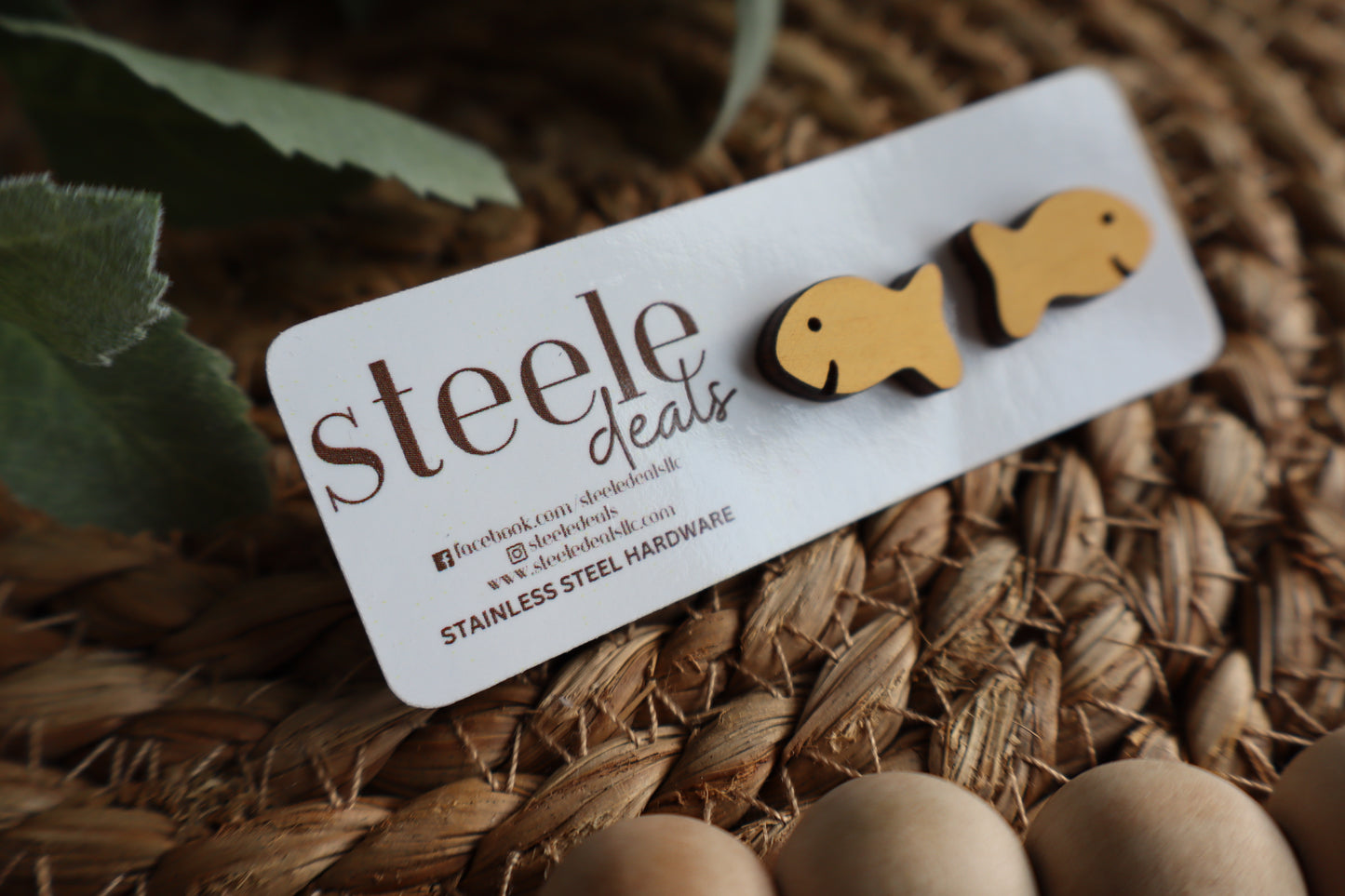 Goldfish Wood Stud Earrings