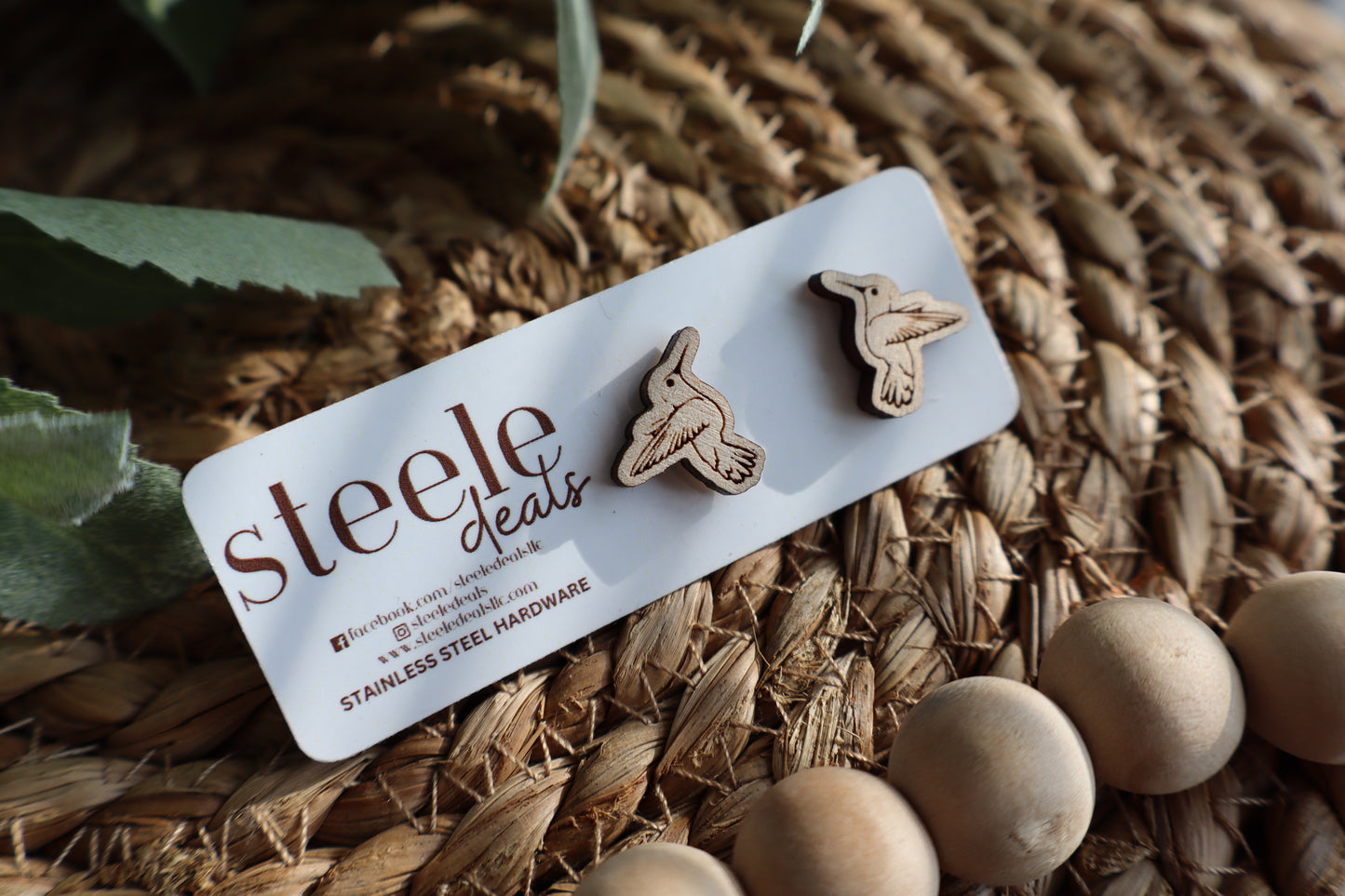 Hummingbird Wood Stud Earrings