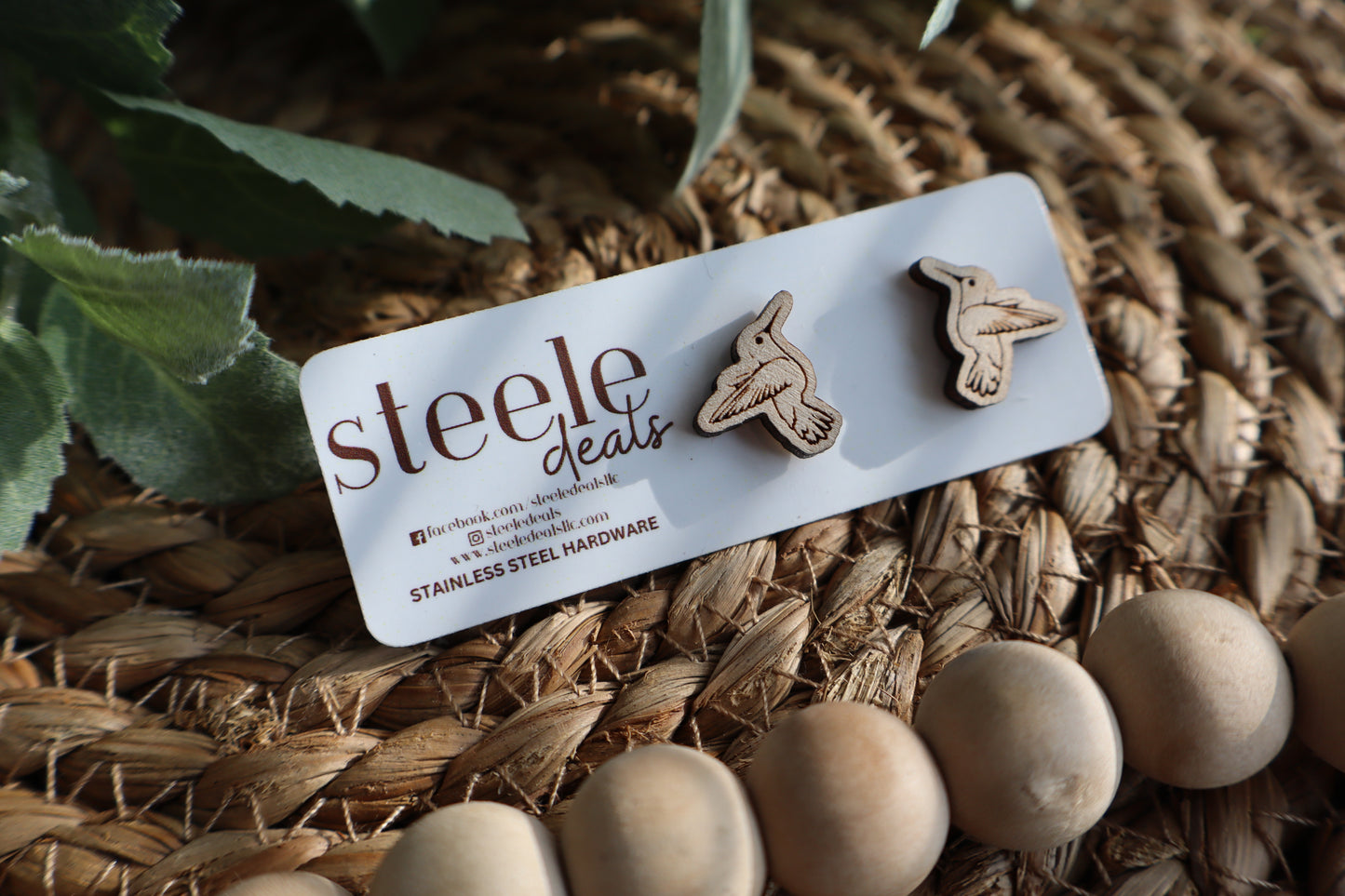 Hummingbird Wood Stud Earrings