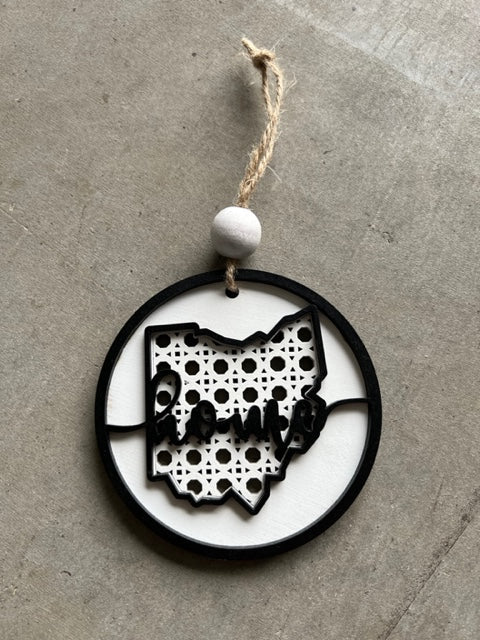 Black and White Ohio Home Cane Ornament