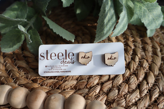 Ohio Wood Stud Earrings