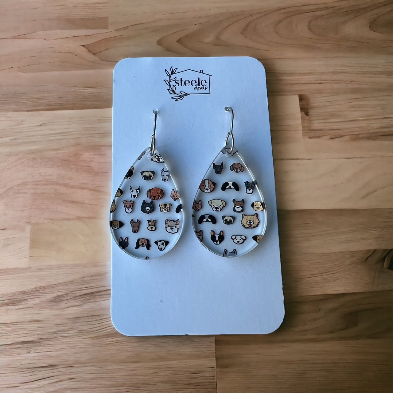 variety of dog breads printed on teardrop dangle earrings