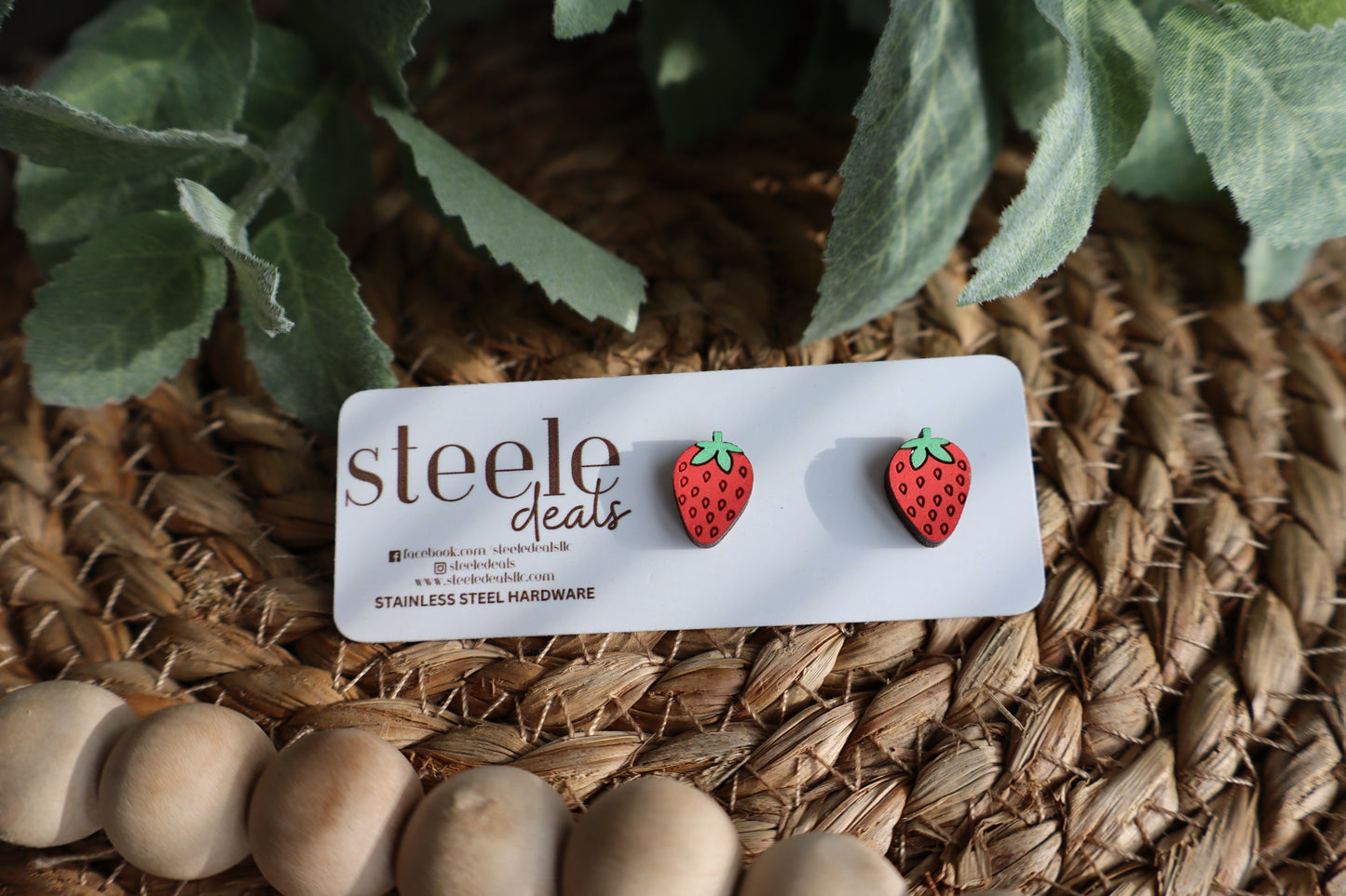 Strawberry Wood Stud Earrings