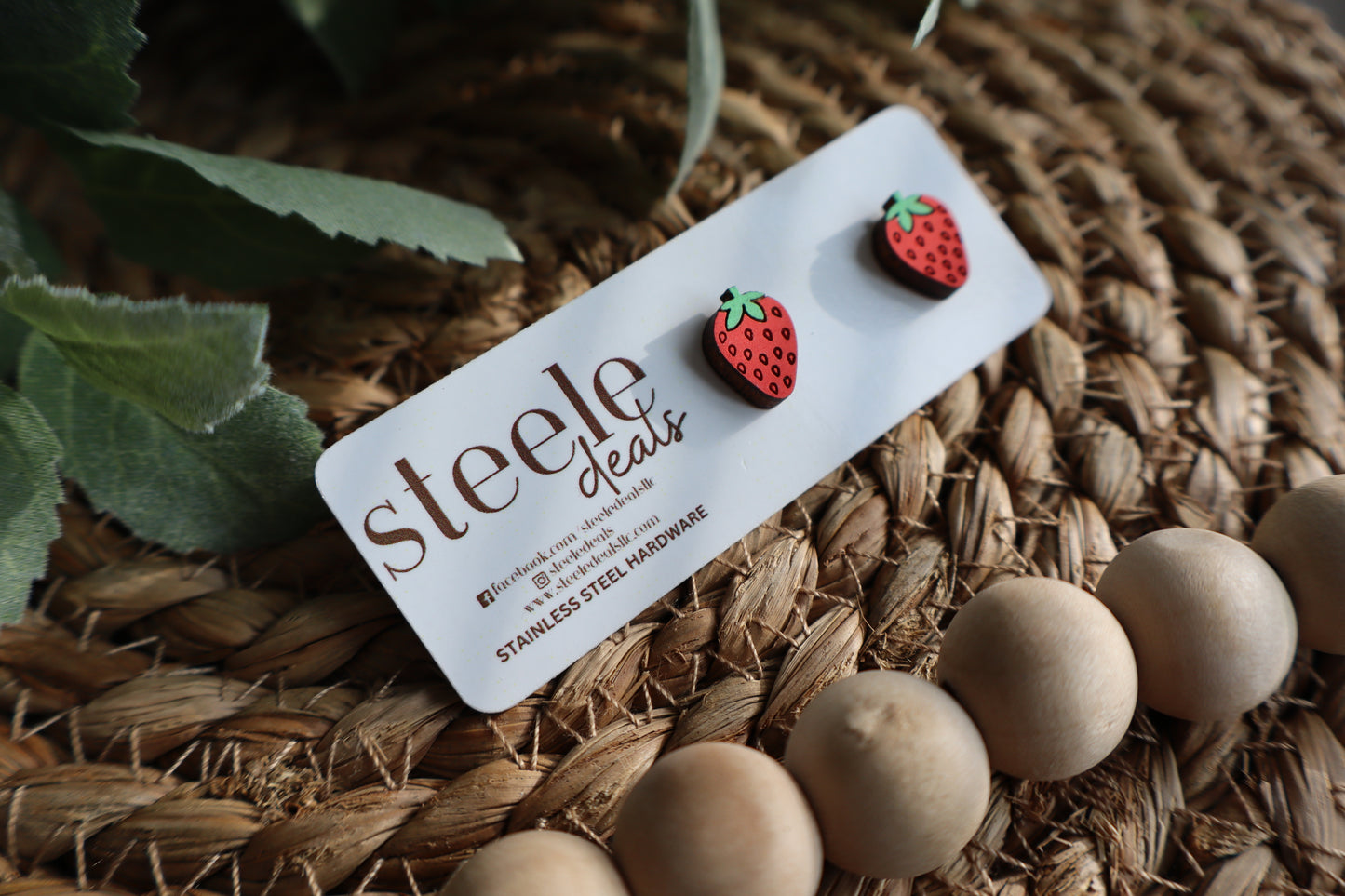 Strawberry Wood Stud Earrings