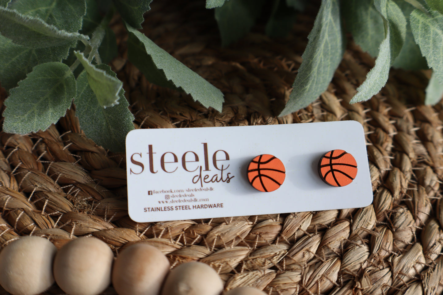 Basketball Wood Stud Earrings