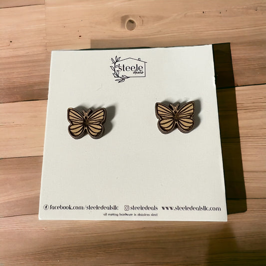 wooden butter fly earrings