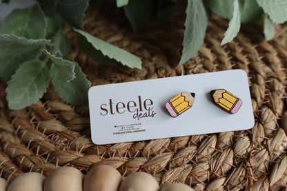 Pencil Wood Stud Earrings