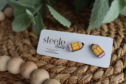 Pencil Wood Stud Earrings