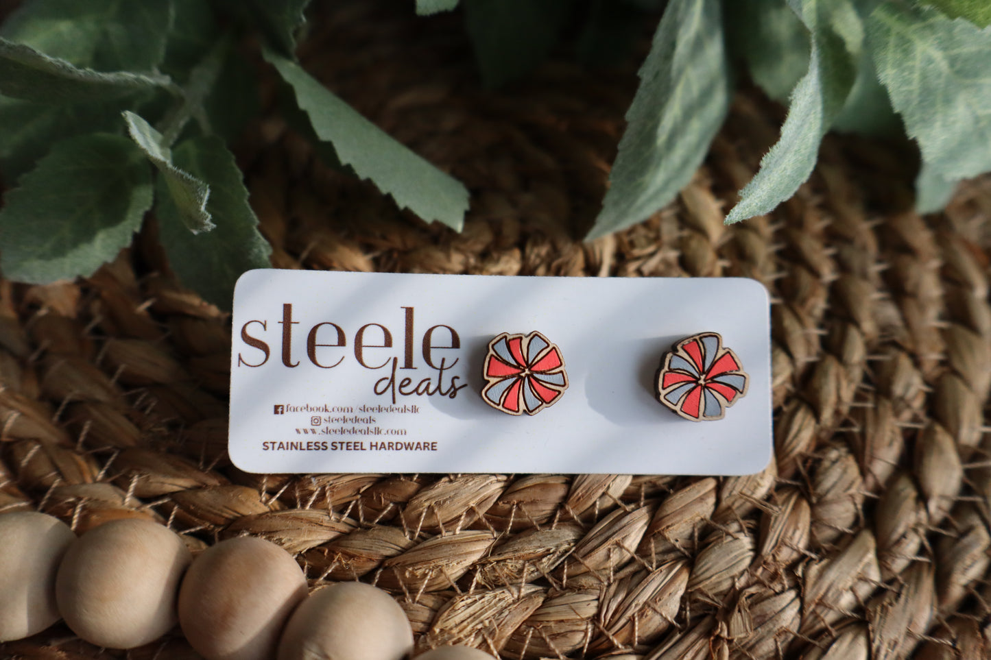 Pom Poms Wood Stud Earrings