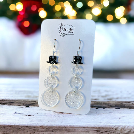 glitter snowman shaped earrings