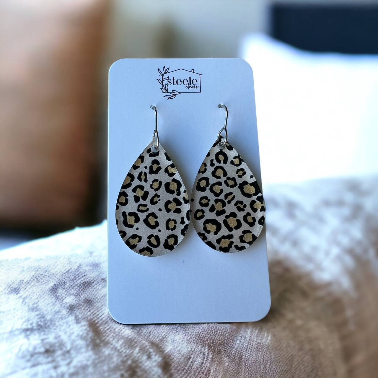 acrylic teardrop earrings with leopard print