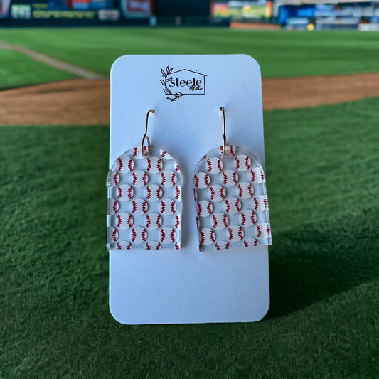 baseball pattern on arched dangle earrings