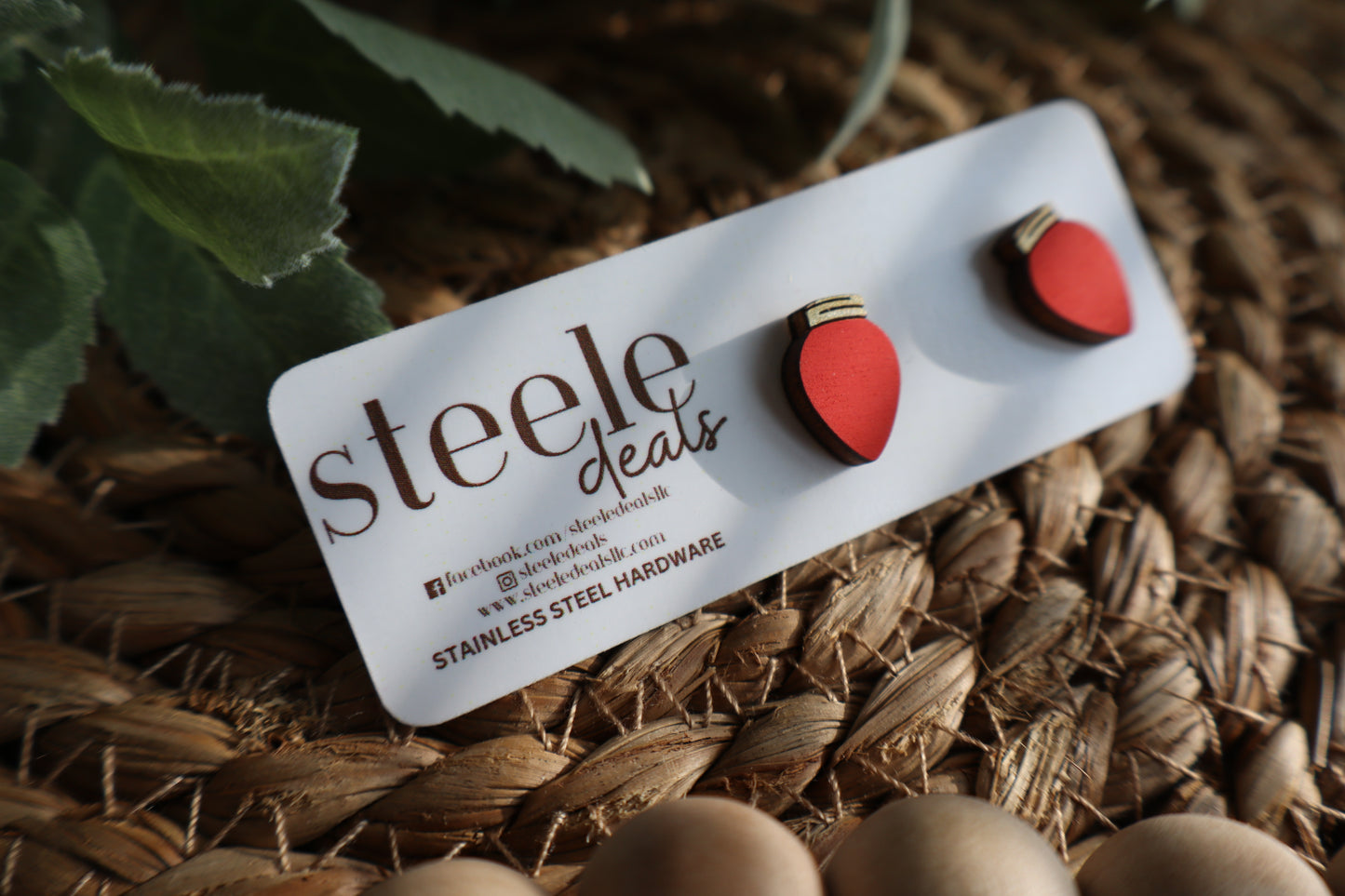 Christmas Light Wood Stud Earrings