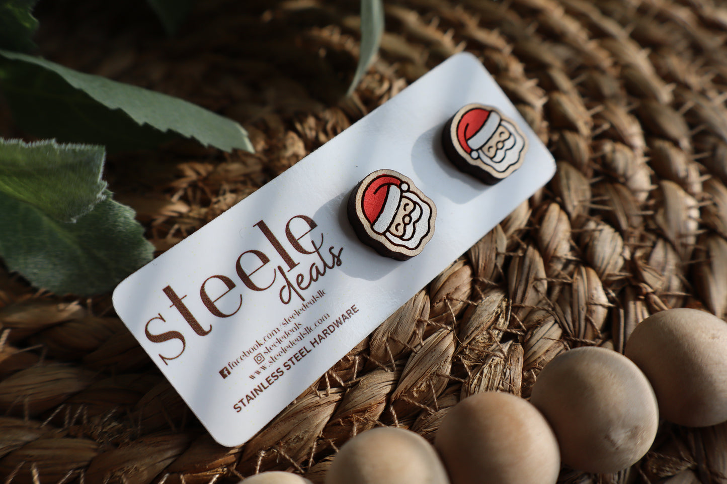 Santa Wood Stud Earrings