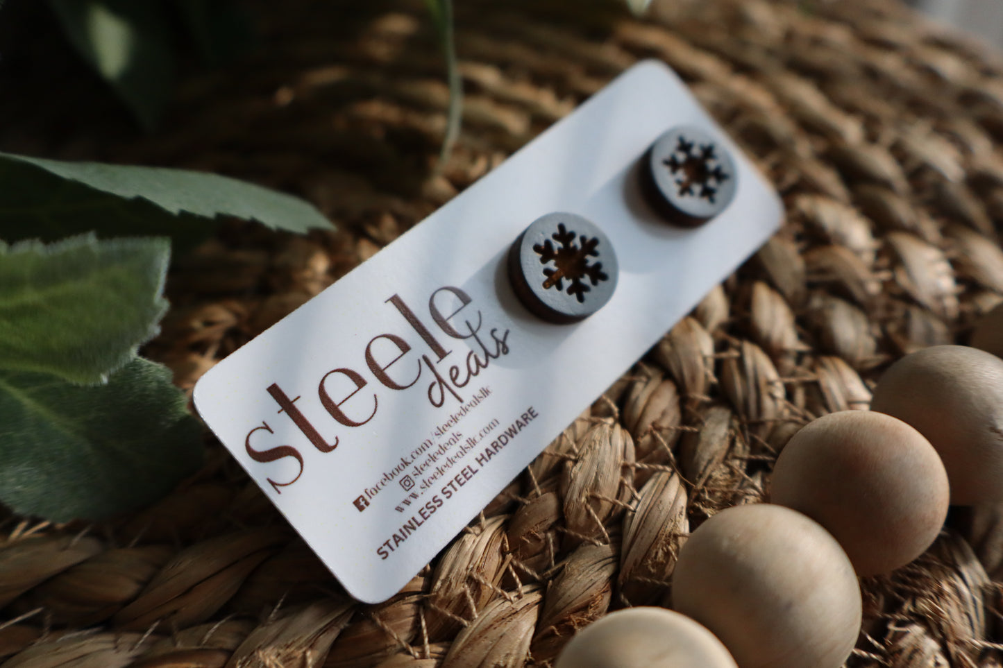 Snowflake Wood Stud Earrings