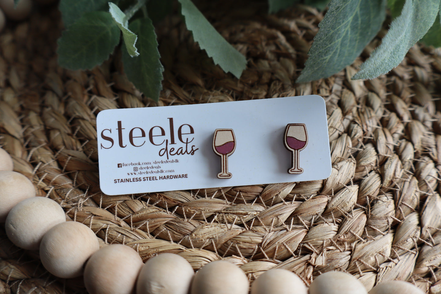 Wine Glass Wood Stud Earrings